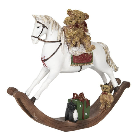 CLAYRE E EEF Cavallo a dondolo con orsetti brillantini bianco e rosso 21x5x17 cm