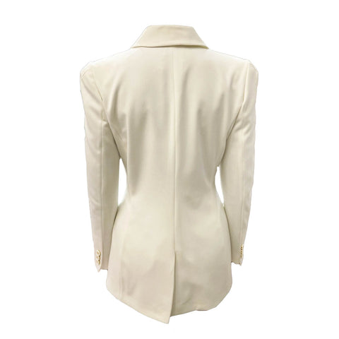 NIKAMO Tailleur donna bianco giacca avvitata doppio petto e pantalone a zampa