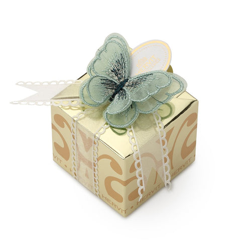HERVIT Boîte boîte de faveur en or carat avec papillon vert 6x6x5,5 cm 27938