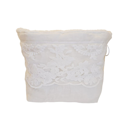 CHARMING Bathroom basket in linen and floral lace made in Italy "LUIGI XVI" 38x23 cm