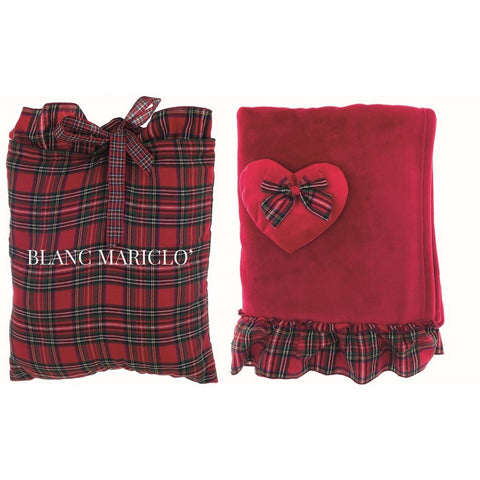 BLANC MARICILO' CHRISTMAS PLAID plaid blanket with heart and tartan frill 130x170cm