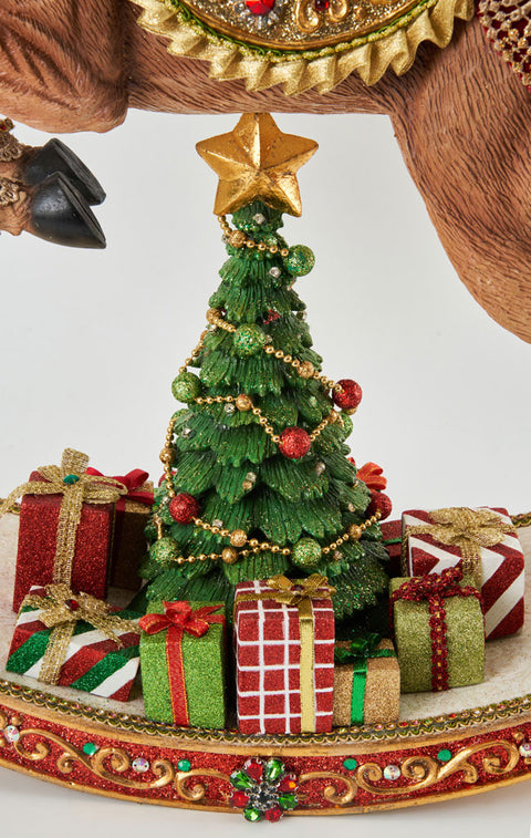 GOODWILL Statuetta natalizia Renna su dondolo con doni in resina