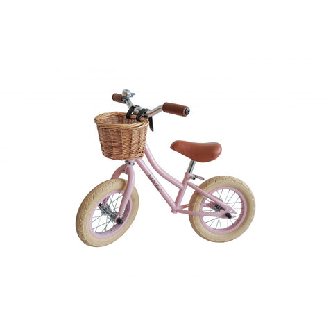 ISABELLE ROSE Pastel pink balance bike with wicker basket 75x60 cm