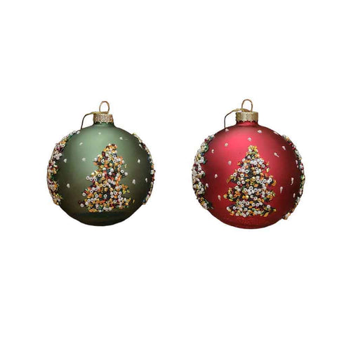 EDG Palla decoro per albero natalizio in vetro con glitter a forma di pino due colori Ø8 cm