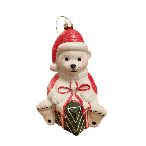 Blanc Mariclò Ours polaire à paillettes Décoration de Noël pour sapin h12 cm