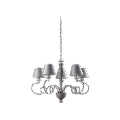 LEOLUX Chandelier 5 lights with LORIS wood and gray metal lampshades H52 cm