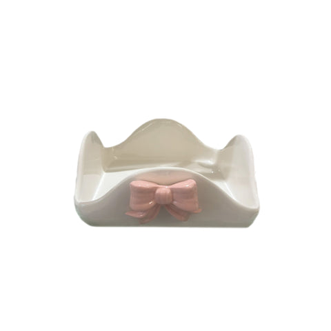 AD REM COLLECTION White porcelain napkin holder with pink bow 18x18 cm