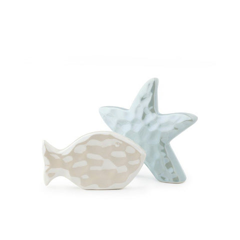 HERVIT Set starfish + white fish in ashlar porcelain 14/16 cm 27520