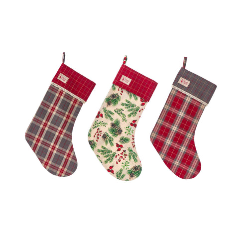 FABRIC CLOUDS Christmas stocking with hook BONNIE 3 variants red 40x20 cm