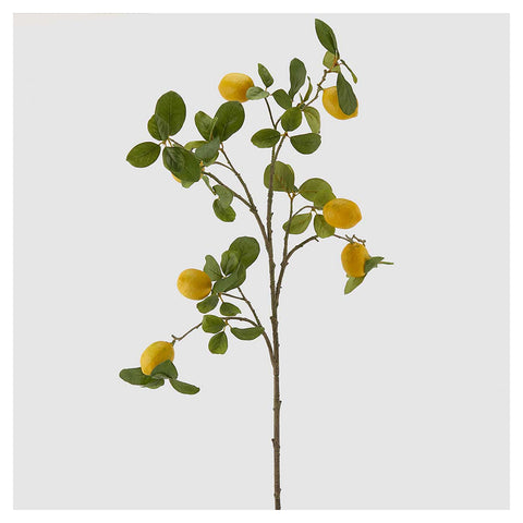 Branche EDG Enzo de Gasperi avec 7 citrons jaunes et feuilles artificielles, fausse plante réaliste et légumes pour la décoration