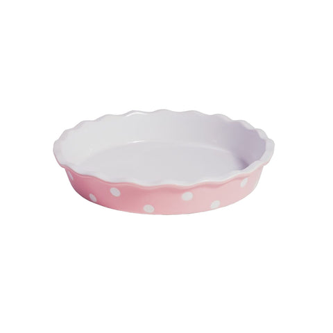 ISABELLE ROSE Plat à four Moule à tarte céramique rose pois blancs Ø26,5×5 cm