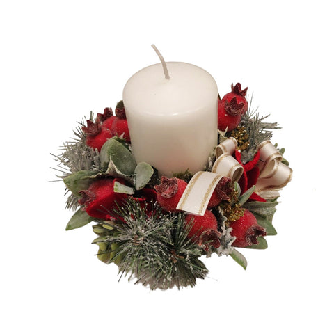 FIORI DI LENA Girocandela centrotavola con decoro natalizio e fiocco con candela Ø15