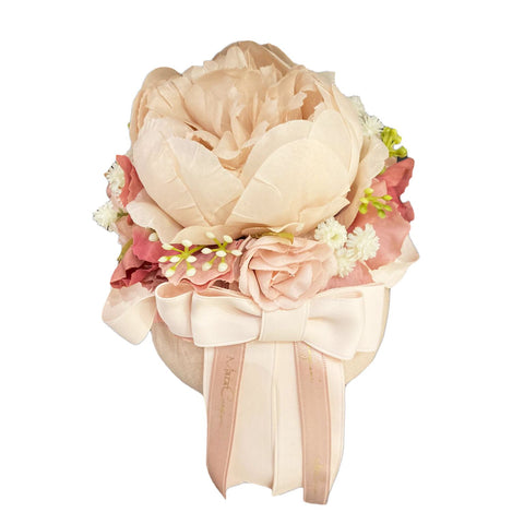 MATA CREATIONS Pouf floral decoration with large peony in powder pink cotton Ø10 H13 cm