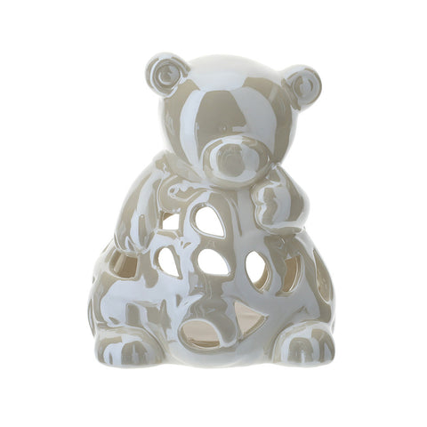HERVIT Perforated teddy bear candle holder white porcelain holder H12 cm
