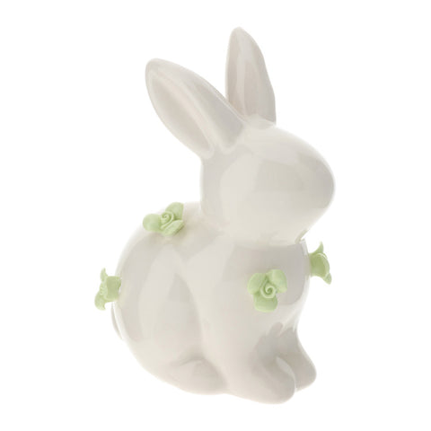 Hervit Idée cadeau de mariage lapin en porcelaine fleurs vertes H10 cm