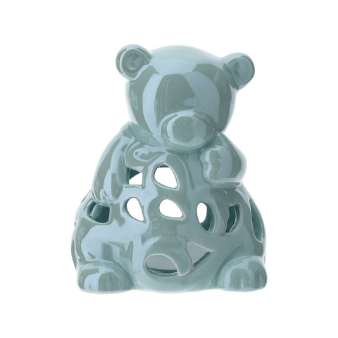 HERVIT Candle holder teddy bear light blue porcelain holder H12 cm