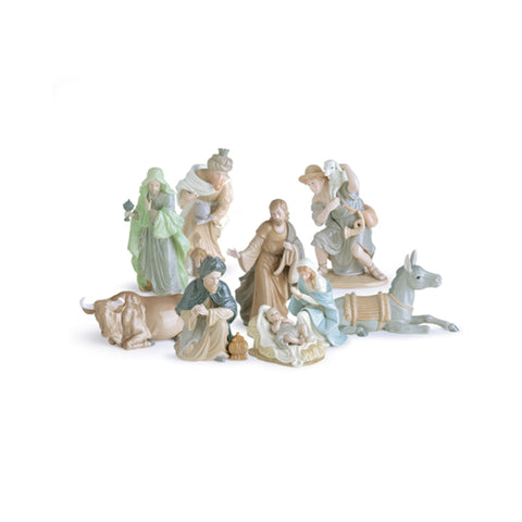 HERVIT Set 9 personaggi natività presepe in porcellana dipinti a mano 33 cm