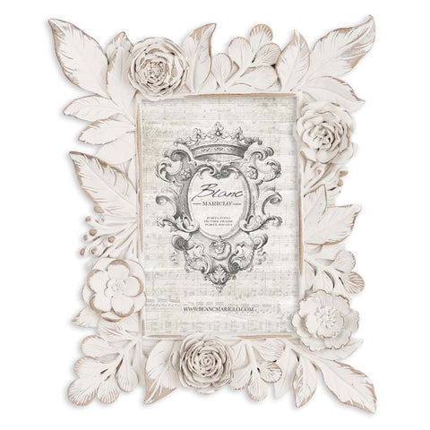 BLANC MARICLO' White resin rectangular photo frame with flowers 19,3x23,8
