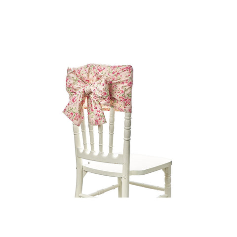 CLOUDS OF FABRIC Chair cover with bow ELIZABETH pink cotton with flowers 22x230 cm