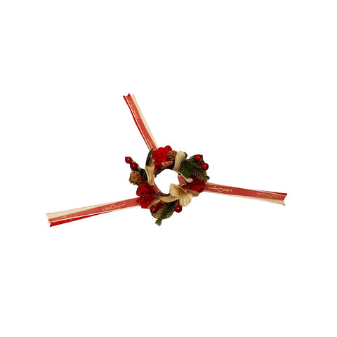 MATA CREAZIONI Girocandela con rose e bacche decoro natalizio cotone rosso Ø9 cm