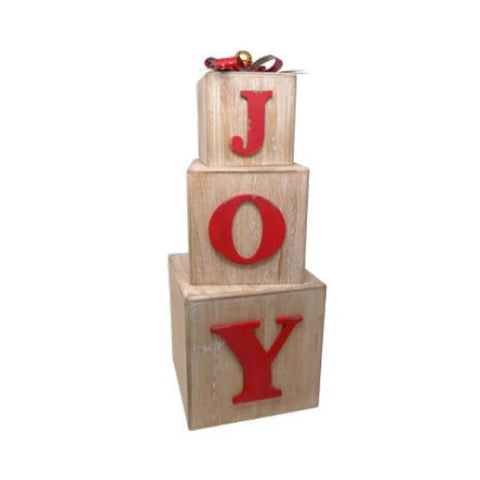 NUVOLE DI STOFFA Set 3 scatole con scritta JOY decoro natalizio legno 51x20x20cm