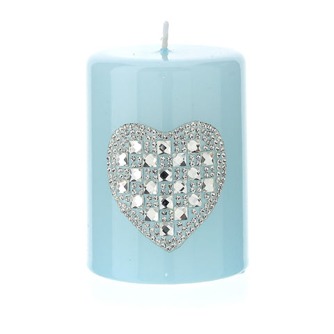 Bougie HERVIT Snot avec coeur en cristal de paraffine laqué bleu clair 6x8 cm