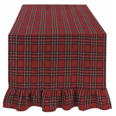 BLANC MARICLO' Runner natalizio tartan con rouches TARTAN rosso 50x150+10 cm