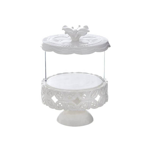 BLANC MARICLO' Présentoir à gâteaux avec couvercle en verre blanc 17x17x23 cm
