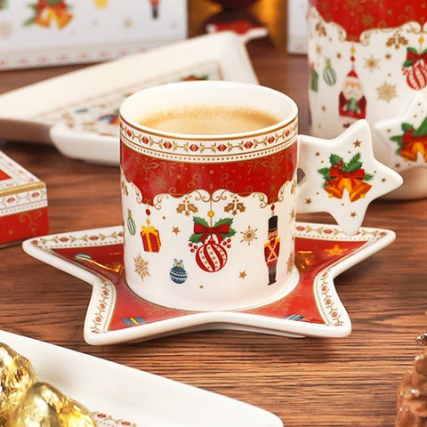 EASY LIFE Tazza da tè natalizia con piattino a stella in porcellana 175 ml