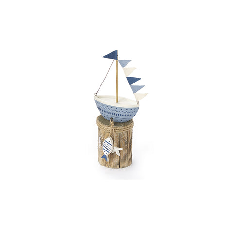 FABRIC CLOUDS Boat on pedestal NAUTILUS wood 3 color variants H16 cm