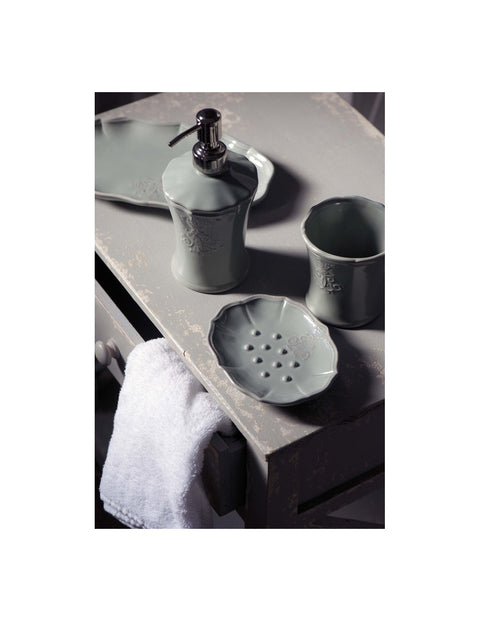 VIRGINIA CASA Bicchiere bagno, porta spazzolino e dentifricio in ceramica made in italy "CORONA" 2 varianti