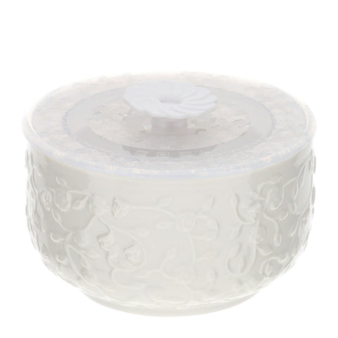 HERVIT White porcelain container with Romance relief decoration Ø10x6 cm
