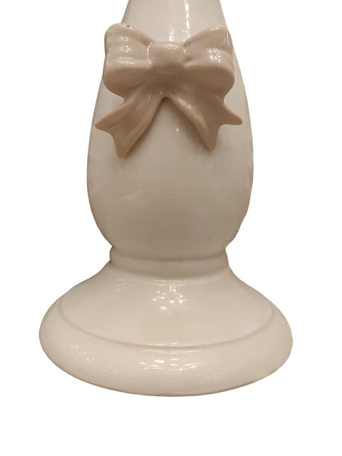 AD REM COLLECTION Shabby candlestick with beige bow in porcelain made in Italy