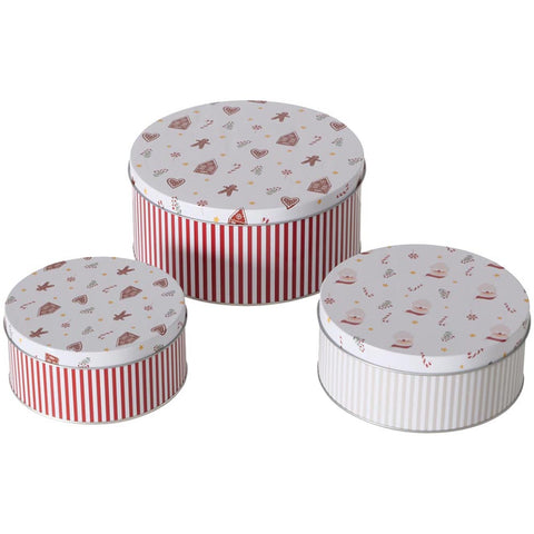 Boltze Set of 3 Round Metal Boxes and Decorations D13.5/16/20 cm