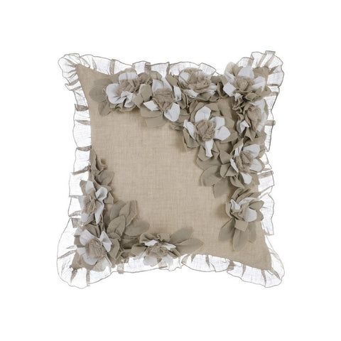 BLANC MARICLO' Square cushion cover with dove gray linen flowers 45x45 cm