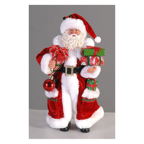Figurine VETUR Père Noël avec boule de Noël et cadeaux en résine et tissu H26 cm
