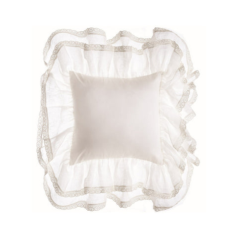 BLANC MARICLO' TIEPOLO square decorative cushion with white frills 45x45 cm