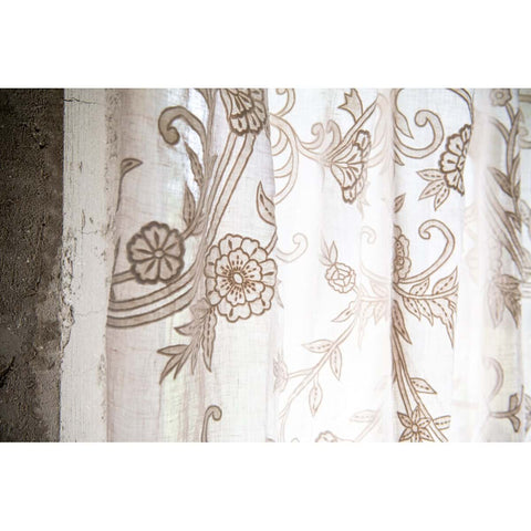 Blanc Mariclò Set of two curtains in pink linen blend "Dentelle" Shabby 140x290 cm