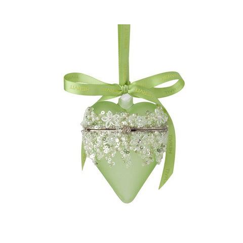 HERVIT Green heart favor in frozen blown glass that can be opened 9 cm 27919