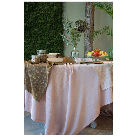 L'ATELIER 17 Pink rectangular kitchen tablecloth in pure cotton with broderie anglaise insert, Shabby Chic "Boheme"