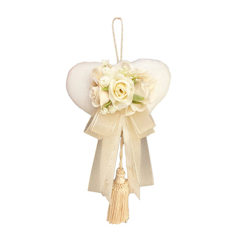 MATA CREATIONS Coeur à suspendre avec pompon en coton blanc décoration florale H33 cm