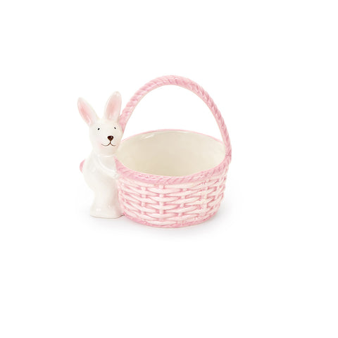 FABRIC CLOUDS Pink object holder basket with rabbit, Annette ceramic Easter decoration
