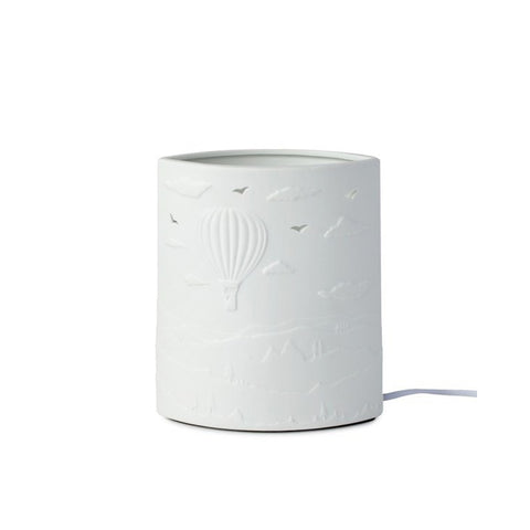 HERVIT Lampe en porcelaine biscuit blanche avec montgolfière 20 cm 27771