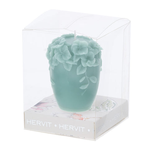 Hervit Green soy wax candle with "Bouquet" flowers H6 cm