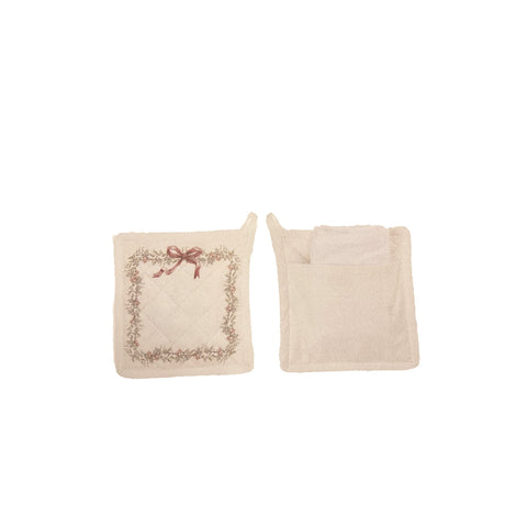 BLANC MARICLO' Set presina con asciughino WHITE CHRISTMAS bianco e rosso 18x18cm