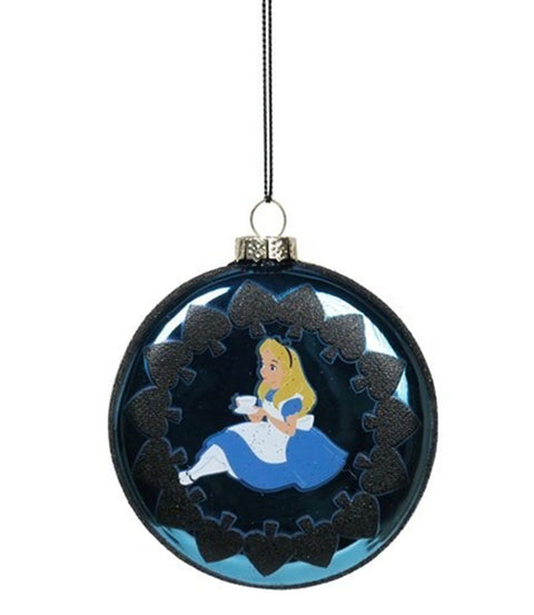 Kurt S. Adler Disney Alice Boule de Noël plate avec pique en verre bleu Ø8cm