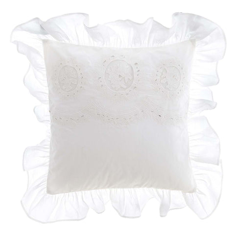 Blanc Mariclò Cotton cushion with Shabby "Dentelle" frill 50x50 cm