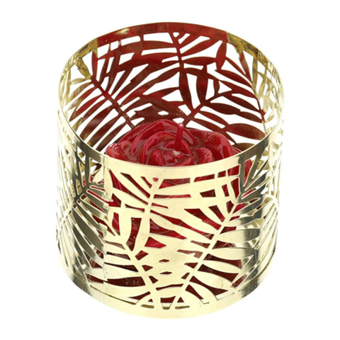 HERVIT Christmas fern candle holder in gold chromed metal with red candle 9x8cm