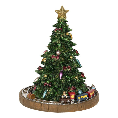 CLAYRE &amp; EEF Christmas decoration music box Christmas tree in green resin and gold Ø 15x18 cm