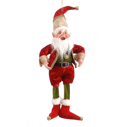 VETUR Decorazione natalizia Elfo di Babbo Natale in velluto rosso e verde 40 cm